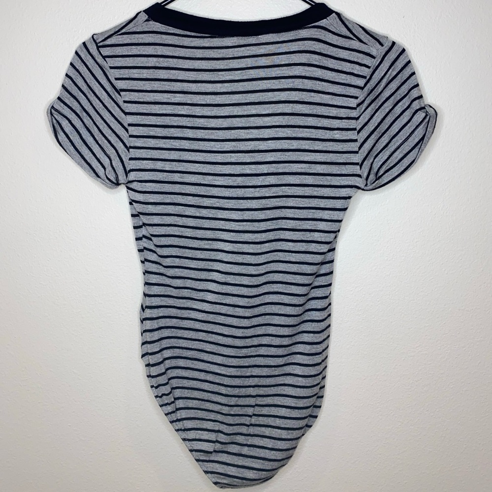 Free People Me Oh My Black & Grey Striped V-Neck Jersey Stretch Bodysuit Size XS - Picture 3 of 8